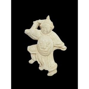 Rare Vintage Ceramic Plaster ? Asian God WARRIOR Samurai Man Dragon Brooch Pin